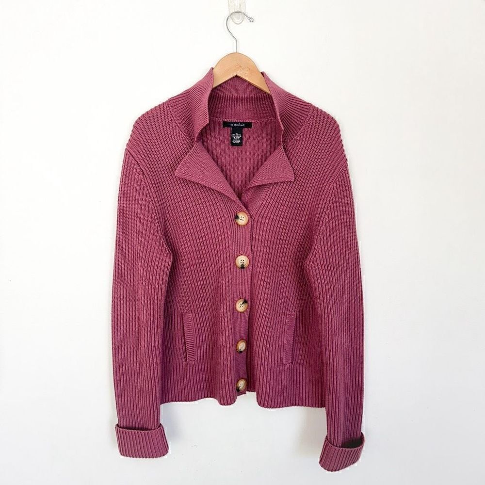 In Stitches Made In Australia Women’s Mauve Heavy Chunky Ribbed Knit Cardigan Sw